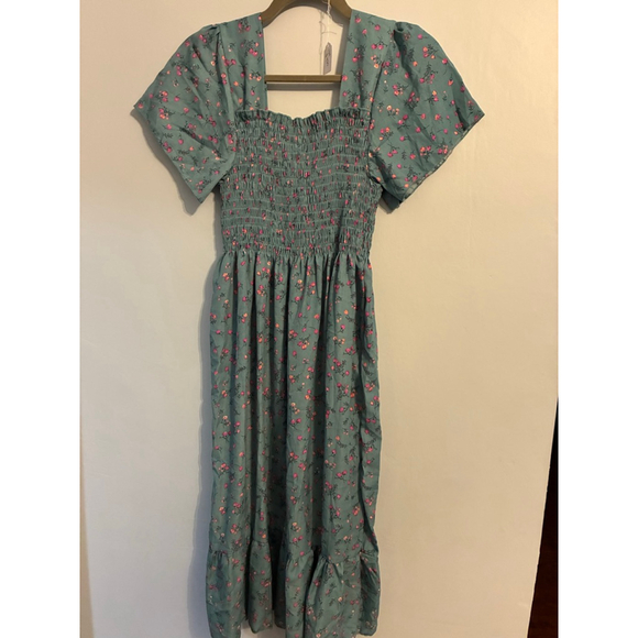 0125 Beautiful blue cottage-core dress with pink posies. Size- S/M - Picture 8 of 8